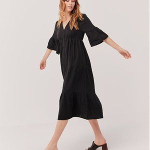 Pact organic black cotton gauze coastal midi dress